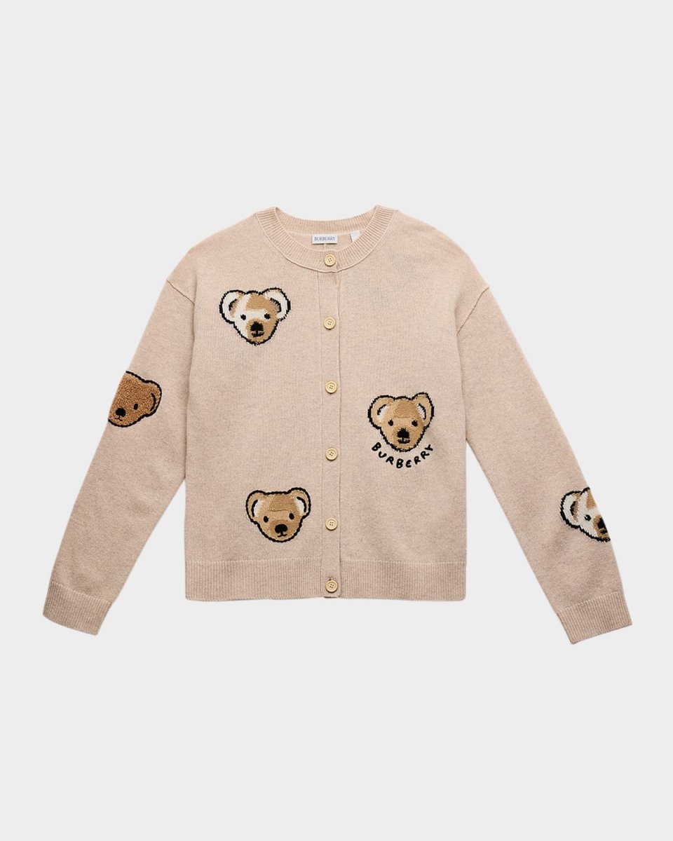 Girl's Lesa Thomas Bear Intarsia Cardigan, Size 3-14